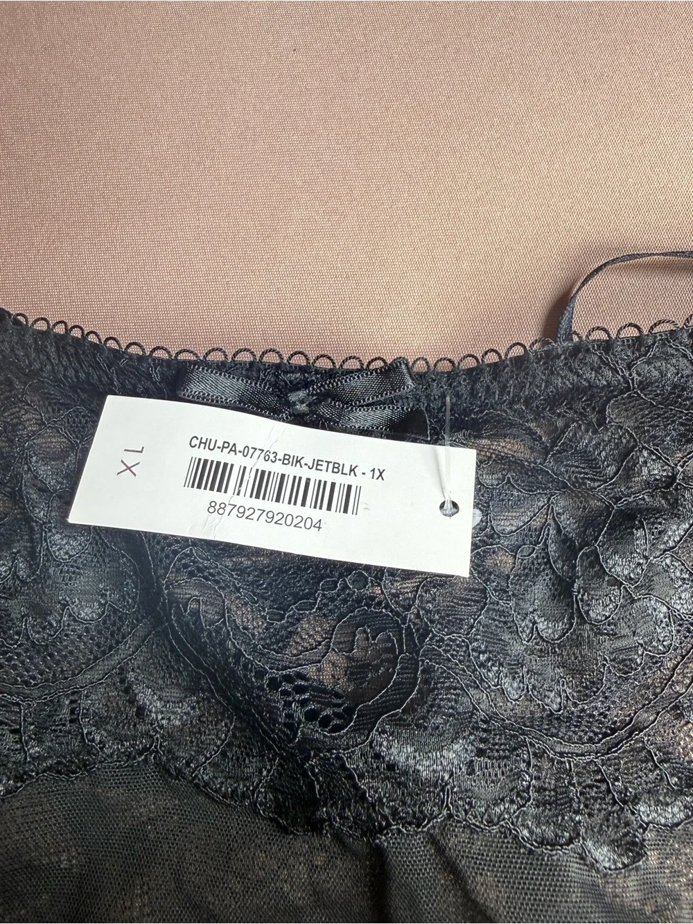 Adore Me Sheer Jet Black Mesh Lace Panty Underwear Criss Cross Strap 1X NWT